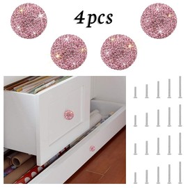 SAVORI Cabinet Knob Crystal Dresser Cupboard Drawer Wardrobe Door Knobs Bling Round Pull Handle with Screws for Home Kitchen Bathroom Office 4PCS (Pink)