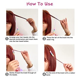 1008 Pcs Hair Beads Set with Hair Styling Tool, 500Pcs Pony Beads, 500Pcs Small Elastic Rubber Bands, 1Pcs Rattail Comb, 2Pcs Duckbill Clips, 5Pcs Qui