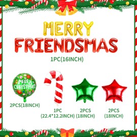 11 PCS Merry Friendsmas Party Decorations Merry Friendsmas Banner Balloons Friends-Themed Christmas Party Garland Bunting Decorations Supplies