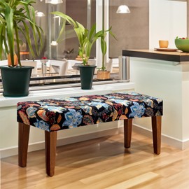 OSVAW Bench Cover for Dining Room Stretch Jacquard Dining Bench Cover, Anti-Dust Removable Bench Slipcover Washable Bench Covers Stretch for Living Room, Bedroom, Kitchen (Fall Black Floral)