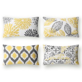 Phantoscope Set of 4 New Living Series Decorative Throw Pillow Case Cushion Cover, Yellow and Grey, 12 x 20 inches, 30 x 50 cm
