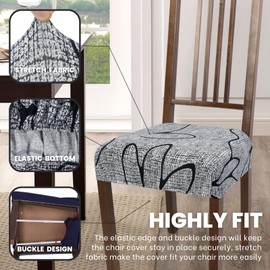 SearchI Stretch Dining Chair Seat Covers Set of 6, Soft Removable Washable Seat Covers for Dining Chairs, Dining Room Seat Cover Protector (Rear-Covered, Grey Lotus)