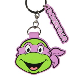Bioworld TMNT Donatello Rubber Character Design Air Tag Holder Keychain Wristlet with Lobster Clasp and 2" Rubber Donatello Pendant, Donatello, One Size