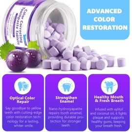 Toothpaste Tablets, Color Correcting Toothpaste Tablets with 5% Nano Hydroxyapatite - Fluoride Free, Teeth Whitening & Antiplaque, Chewable Toothpaste Tabs Strengthen Teeth 70Pcs