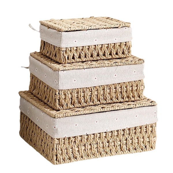 Basket with Lid, Pack of 3 Storage Basket with Lid