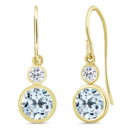 Gem Stone King 14K Yellow Gold Sky Blue Topaz and White Topaz Drop Dangle Earrings For Women (2.67 Cttw, Gemstone November Birthstone, Round 6MM and 3MM)