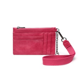 CuteClear Small Slim RFID Credit Card Holder Wallet for Women, Minimalist PU Leather ID Pouch Handbag with Wristlet Keychain (fuchsia)