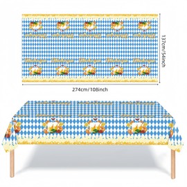 YVAINE 3 Pack Oktoberfest Decorations Tablecloths,Bavarian Oktoberfest Blue White Table Cover Rectangle Plastic Bavarian Flag Table Cover for German Beer Festival Party Supplies,108 X 54 Inches