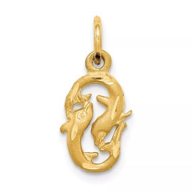 GlittersandGold 14k Satin Diamond-cut Pisces Zodiac Charm Bracelet Necklace