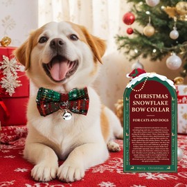 BLAZURY Christmas Dog Collar with Bow Removable Adjustable Holiday Plaid Pet Collar with Jingle Bell for Small and Medium Dogs Cats Puppies Classic Buffalo Check Xmas (Red and Green)