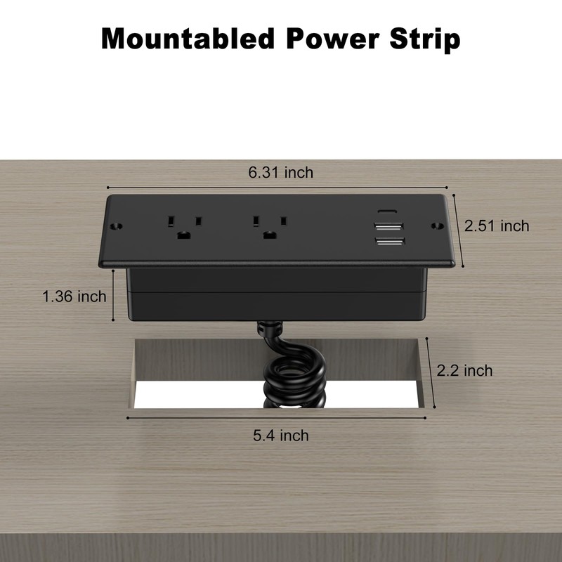 Furniture Drawer Outlet, IPX6 Recessed Power Strip Waterproof | with