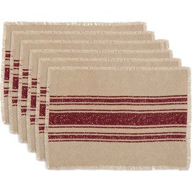 VHC Brands Farmhouse Holiday Tabletop & Kitchen White Placemat Set of 6, 12x18, Vintage Burlap Stripe Red 6 Count