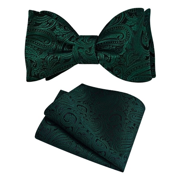 GUSLESON Mens Paisley Bowties Self Tie Bow Tie Handkerchief for