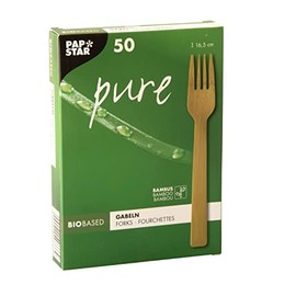 PAPSTAR Gabeln, aus Bambus Pure 16,5 cm Natur 88030 Bambusgabeln Einweggabeln, 50 Stück
