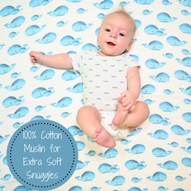 LollyBanks Swaddle Blanket | 100% Muslin Cotton | Newborn and Baby Nursery Essentials for Boys, Registry | Whale Print