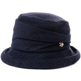Fancet Womens Ladies Wool Felt Bucket Hats Classic Fashion 1920s Vintage Cloche Church Derby Bowler Hat Casual Walking Travel Hat Navy