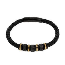 ROAL | Pulsera de piel con acero inóxidable diseño de lineas color cobre