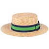 ZAKIRA Classic Straw Boater Hat Handmade from Natural Straw (Navy-Green-Navy