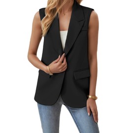 Women's Sleeveless Vest Tops 2025 Summer Fully-Lined Fashion Lightweight Open Front Casual Work Office Blazers with Pockets (US, Alpha, X-Large, Regular, Regular, Black)