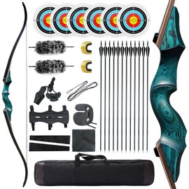 Black Hunter Original Recurve Bows Bow and Arrow for Adults Archery Set Hunting Bow 60" 20-60 lbs Right Hand Wooden Riser with Carbon Arrows and Bow Case for Outdoor Shooting Competition (35 lbs)