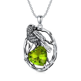 LONAGO Raven Necklace 925 Sterling Silver Crow Raven with Heart Pendant Necklace for Women (August)