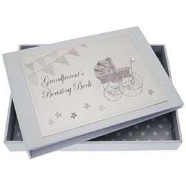White Cotton Cards Grandparent's Boasting Book Tiny Album (Silver Pram and Bunting)