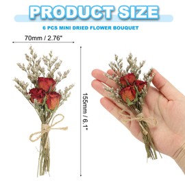 PATIKIL Mini Dried Flower Bouquet, 6 Pcs Rose Natural Wildflower with Stem Decor Baby's Breath Boho Floral Plant Flower for Crafts DIY Photo Props Gift Wedding Decor, Red