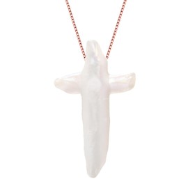 Pearl Cross Necklace for Women, Big Large Chunky Cross Beach Pendant Jewelry Rose Gold Chain