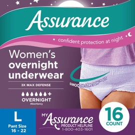 Assurance Women's Incontinence & Postpartum Underwear, Large, Overnight 96ct 6pk