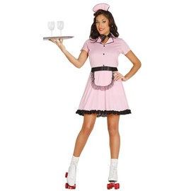 Womens 50s Roller Diner Waitress Fancy Dress Costume Hen Partie Outfit (Large)