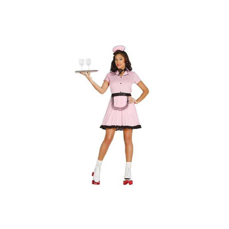 Womens 50s Roller Diner Waitress Fancy Dress Costume Hen Partie