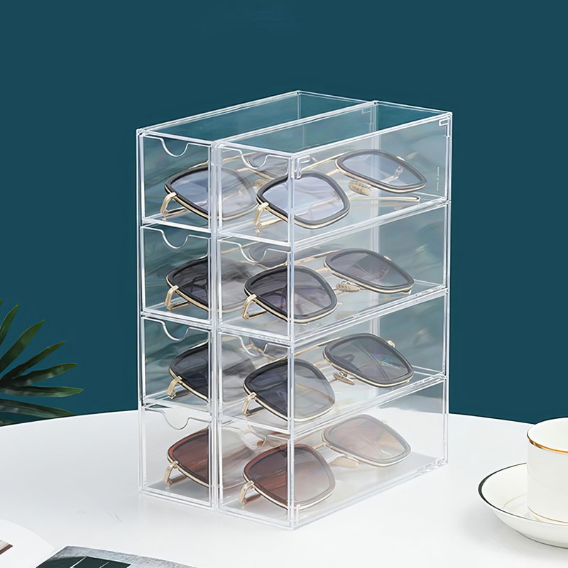 Acrylic Sunglasses Organizer with 4 Drawers - Clear Eyeglass Holder