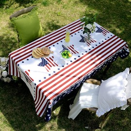 ARTABLE Independence Day Tablecloth Rectangle July 4th Red White Blue Table Top Covers Table Runner Decorations for Indoor Outdoor Party Holiday Wedding Dining (60 x 104 Inch, Stars and Stripes)