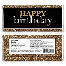 Adult Happy Birthday - Gold - Candy Bar Wrappers Birthday Party Favors - Set of 24