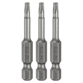 sourcing map 3pcs T15 Torx Head Screwdriver Bit 1/4" Hex Shank 2" (50mm) Long Magnetic No Hole Tip Tamper Proof 6 Point Star Screw Driver Drill Bits S2 Steel Industrial Power Screwdrivers