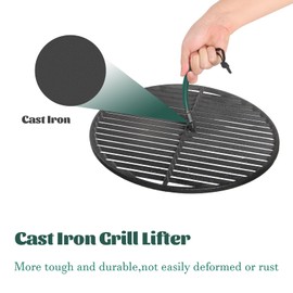 KAMaster Cast Iron Grill Grate Lifter Compatible with Big Green Egg,Primo Vision Louisiana Grills Kamado Grill Accessories Grate Lifters with Green Protective Cover for Moving Hot Grate