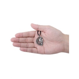 HAQUIL Raven Necklace, Celtic Raven on Crescent Moon Pentagram Pendant, Faux Leather Cord, Raven Jewelry Gift