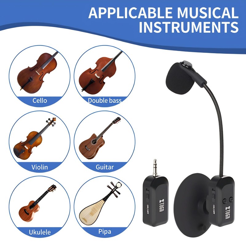 Wireless Saxophone Microphone System,Flexible 360° Rotation Violin Microphone,2.4G Wireless Technology