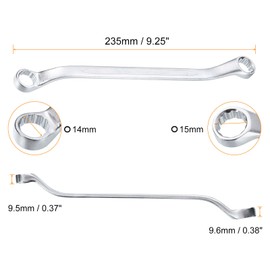 sourcing map 45-Degree Offset Box End Wrench 14mm x 15mm 12 Point Metric CR-V Double Box End Wrench Chrome Vanadium Steel Long Offset Torx Box Wrench for Automotive Home Repair Tool