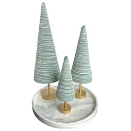 Sage Pedestal Velvet Trees Set of 3, Spring Mantel decor, Green Sage Minimalist Tablescape, Wedding Centerpiece, Pastel Tree Figurines (Sage)