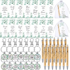 Harloon 56 Pcs Bible Verse Gifts bulk Church Christian Religious Inspirational Gifts Scripture Bamboo Ballpoint Pens, Keychains, Religious Cards, Organza Bags Christmas Gifts for Office