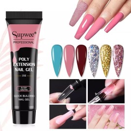 Supwee Juego De Gel De Uñas De Poli Con Purpurina De 6 Color