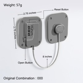 Refrigerator Lock, Heavy Duty Fridge Lock, Combination Lock for Refrigerator Cabinets, Drawers, Safety, Easy Install No Keys Needed (Grey-1Pack)