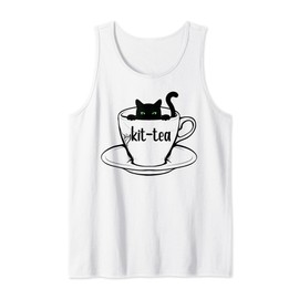 Kit Tea Black Cat Kitty Tea Lover Graphic Tank Top