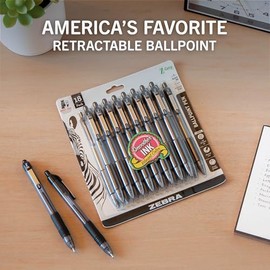 Zebra Pen Z-Grip - Bolgrafo retrctil de punta media, 364 pulgadas, tinta negra, 18 unidades                                                           