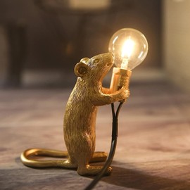 Modern Resin Mouse Lamp Table Lights,Mouse Shape Creative Desk Lamps Bedside Gift Decoration Bedroom Study Room Living Room Decor (Gold Standing)