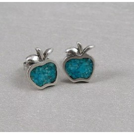Unbranded 925 Sterling Silver Turquoise Apple Post Earrings - Teacher Gift Stud Earrings