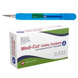 Dynarex Medi-Cut Disposable Scalpel - Retractable Safety Scalpel with Lock - #11 Stainless Steel Blade - Individually Wrapped & Sterilized - Box of 10