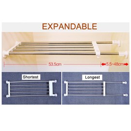 Baoyouni Tension Rod Shelf Expandable Closet Organizer Heavy Duty Adjustable Clothes Hanger Rack DIY Space Saver Layered Separator Divider 27.17''-36.02'', Ivory