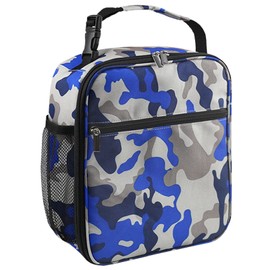 Lunch Bag for Men & Women, Insulated Lunch Bag for Boys Girls, Leakproof Portable kids Lunch Box With Bottle Holder And Clip On Handle, Keep Food Fresh And Warm For Work, School, Outdoor (Camo Blue)